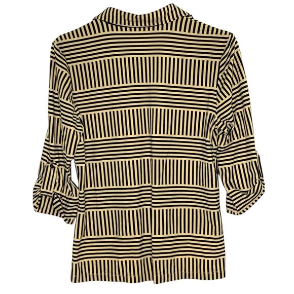 J.McLaughlin M Womens Tan Striped Catalina Cloth Button Front Shirt Top - Picture 2 of 10